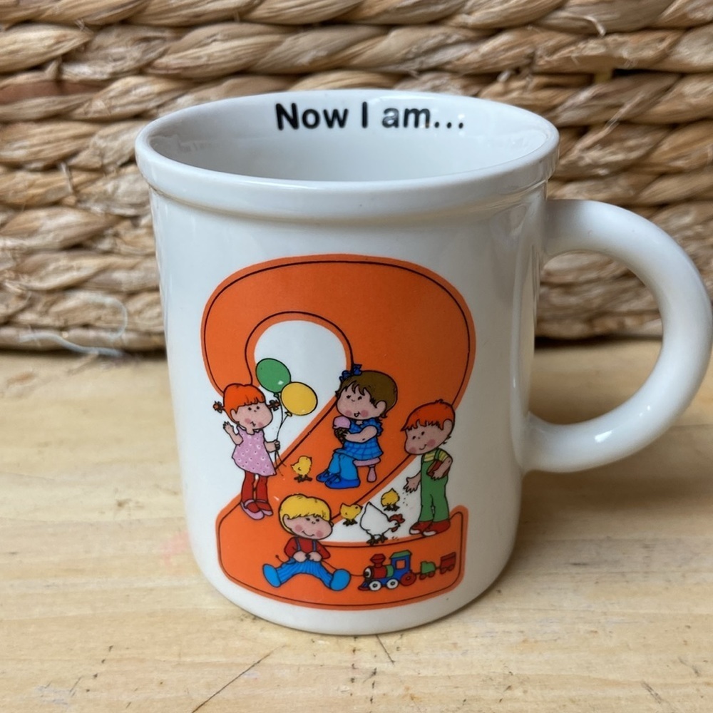 VTG BRANDYWINE ART ENESCO IMPORTS "NOW I AM 2" CERAMIC BIRTHDAY MUG 4 OZ 1982